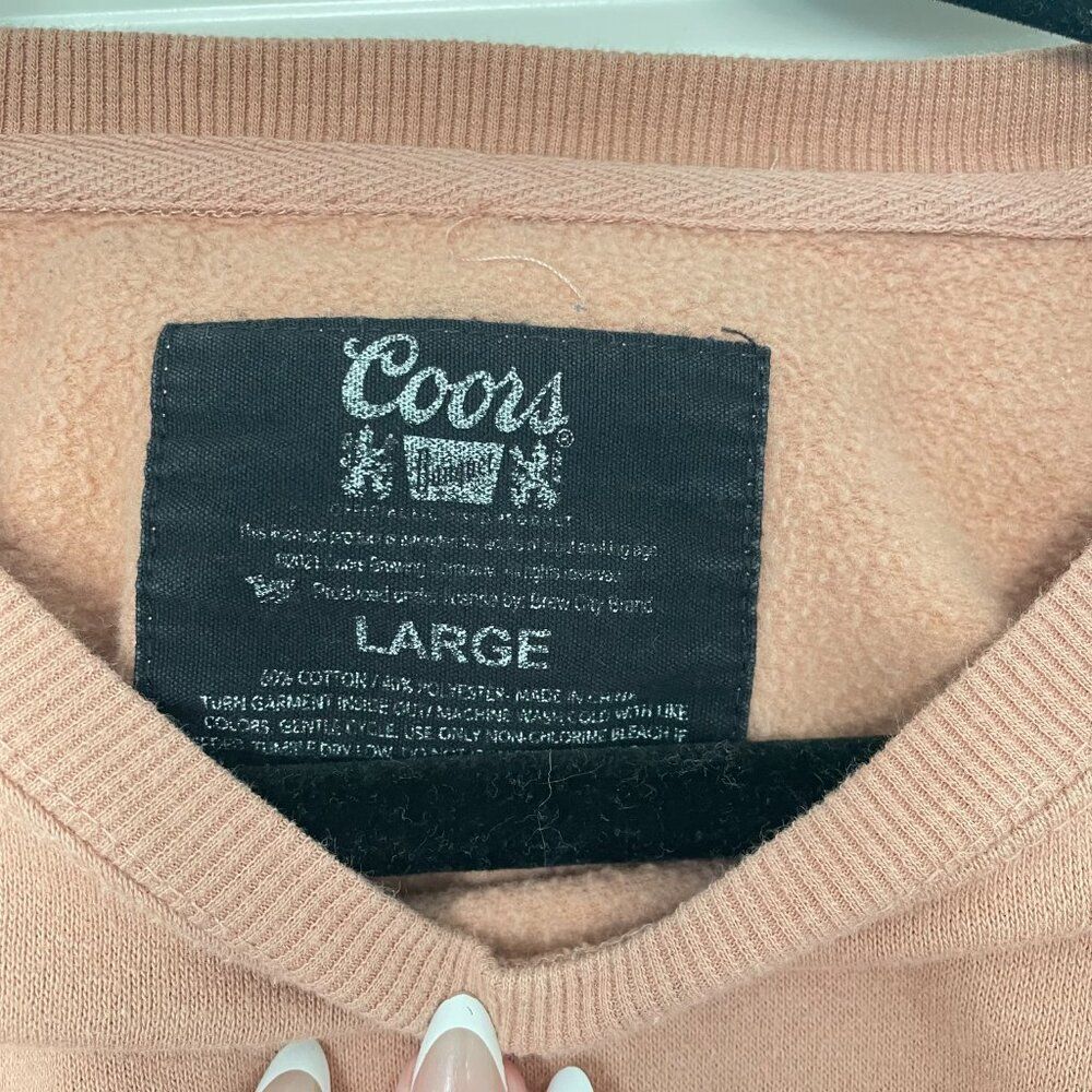 Coors Banquet Sweatshirt Women L Pink Long Sleeve Pullover Graphic Beer Crewneck - Picture 4 of 7